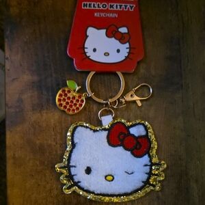 Hello Kitty Keychain with Red and Gold Glitter